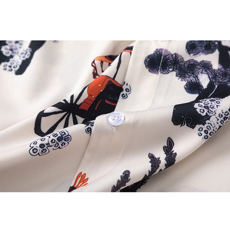 Very popular item [BEAT BOY series]★China style shirt★ Letter pattern Kanji short sleeve shirt Floral pattern shirt Print tops Unisex Men's ML XL 2XL