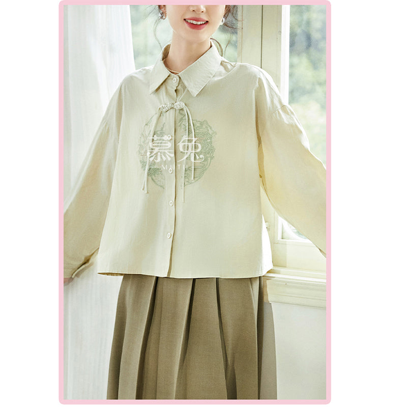 [MUTU Series]★China Style Shirt★ 2color Tops Long Sleeve Shirt Embroidery Women's Chinese Clothing Improves Temperament