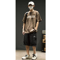 Load image into Gallery viewer, [SZON Series]★T-shirt★ 3color embroidery tops Unisex Men's Suede Black Apricot Coffee Color
