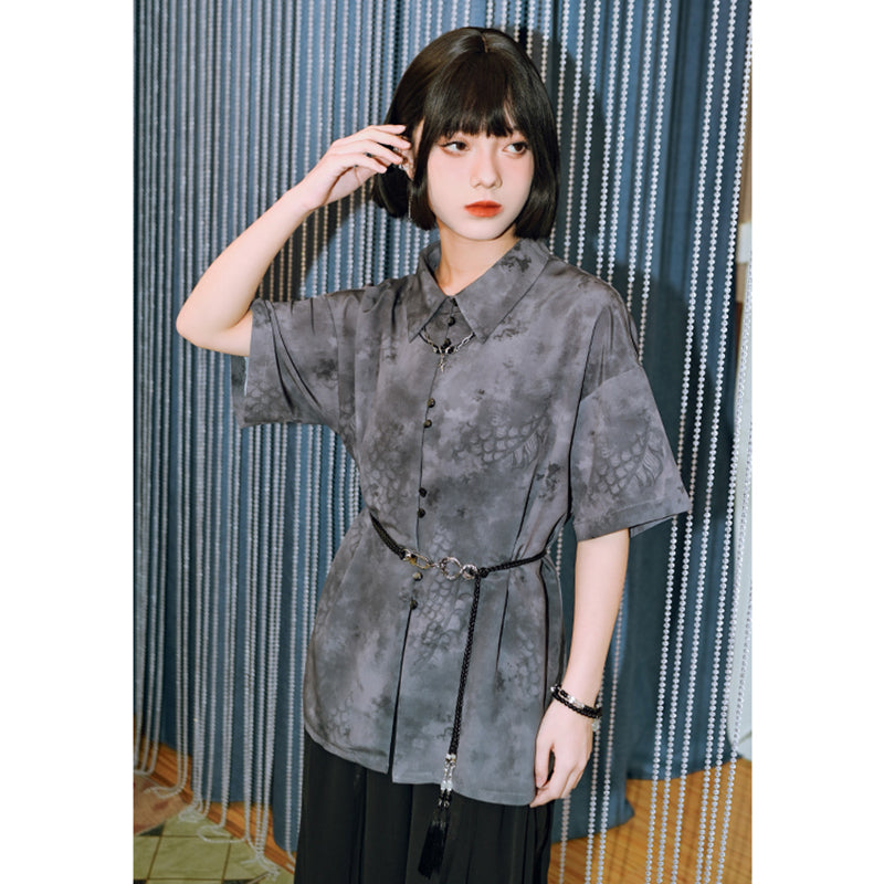 [Kokaisha---Dragon Dye Series] ★Chinese-style tops★ Short-sleeved tops, short-sleeved shirts, prints, tie-dyeing, unique, original