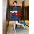 Load image into Gallery viewer, [WEISILU Series]★Cheongsam dress★ Chinese-style dress, plaid pattern, short length, date, wedding, blue-green
