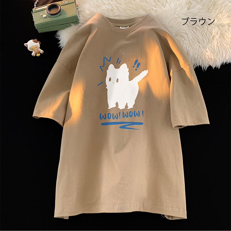 【KADISHOUシリーズ】★Tシャツ★ 5color トップス 半袖 男女兼用 メンズ 大きいサイズ 黒 白 赤 猫 ねこ ネコ 猫柄