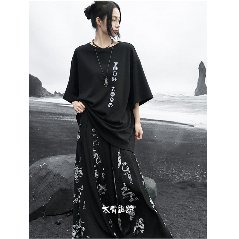 [Big Blue Dragon Series]★China style trousers★Bottoms Gaucho pants Loose Casual Black Black