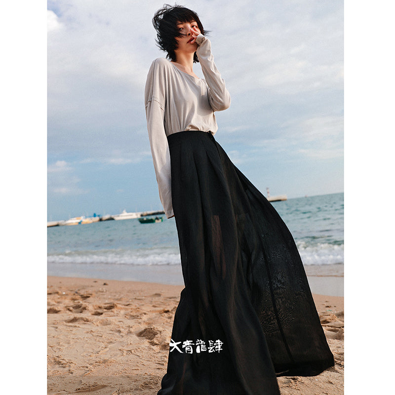 [Big Blue Dragon Series]★China style trousers★Bottoms Gaucho pants Loose Casual Black Black