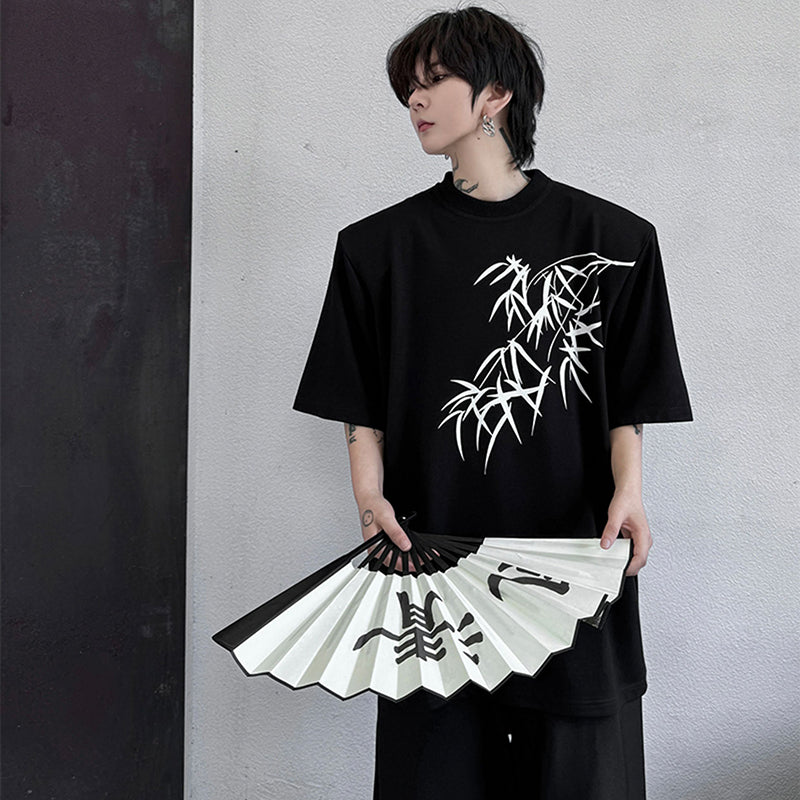 【ZHUIYIシリーズ】★チャイナ風トップス★ 2color Tシャツ 半袖 竹 竹柄 メンズ カジュアル 合わせやすい