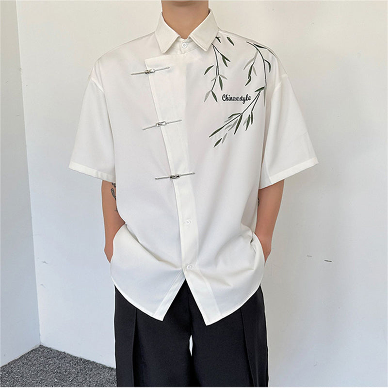 [ZHUIYI series] ★Chinese style tops★ 2 colors Shirt Short sleeve Bamboo Bamboo pattern Panda Men's Black White Chinese clothing