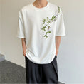 Gallery viewerに画像を読み込む, 【入画シリーズ】★チャイナ風トップス★ 2color トップス 半袖 Tシャツ 花柄 男女兼用 メンズ ブラック ホワイト
