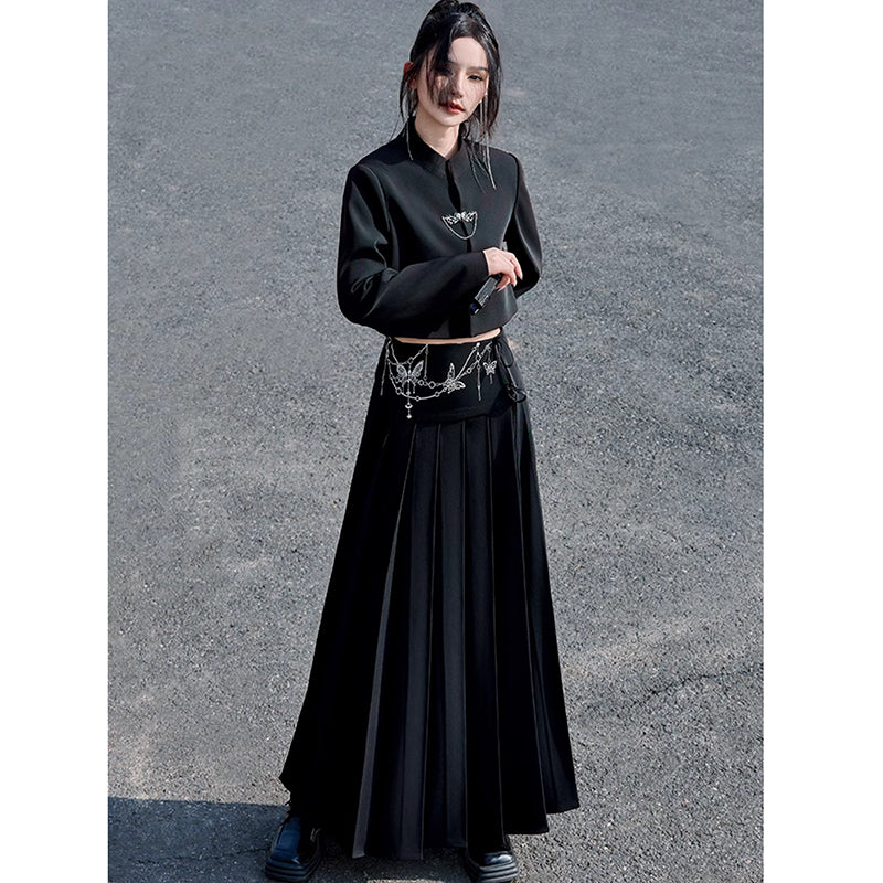 [Yunman slanted hairpin series] ★Chinese style outerwear★ Short length Chinese clothes, easy to match, slimming, black, black