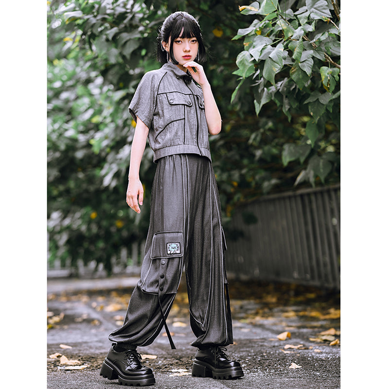 [Kokaisha---Butterfly Gin Series] Chinese-style trousers, bottoms, gaucho pants, original, slimming, switching, floral pattern