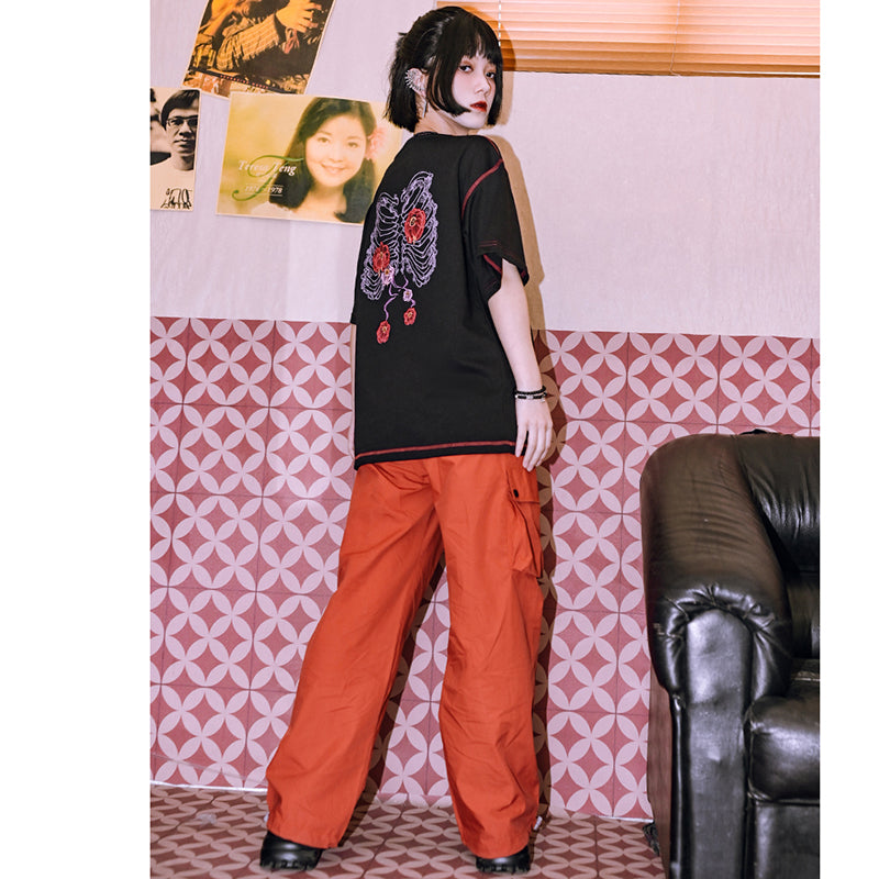 [Kokaisha Series] ★China style pants★ Chiffon gaucho pants Spring/Summer Loose Black Black SML XL