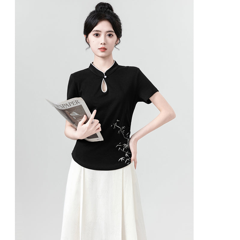 [WEIWU series] ★Chinese style tops★ 2 colors Short sleeve T-shirts for women Easy to match Slimming Cute