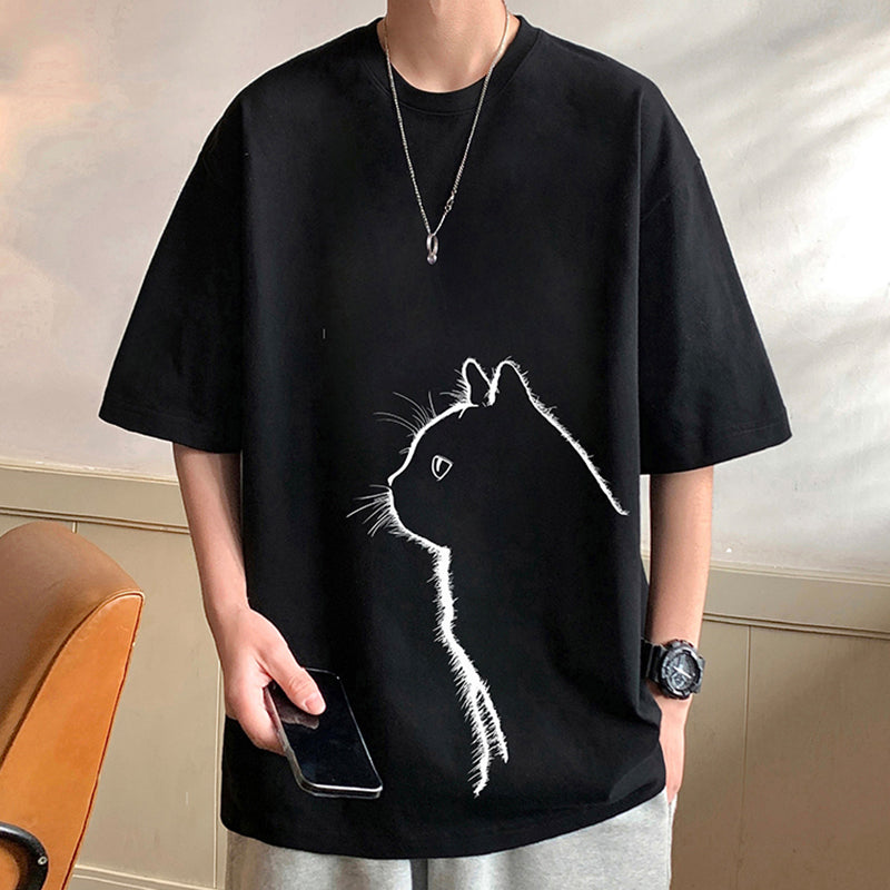 【TBPシリーズ】★Tシャツ★ 4color トップス 半袖 男女兼用 メンズ 大きいサイズ コットン 猫 ネコ ねこ