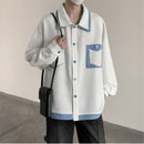 [Takashi Series]★Shirt★ 3color Tops Unisex Men's Fake Layered Blue Black White Casual