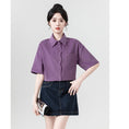 Load image into Gallery viewer, [WEIWU Series] ★Shirt★ 2 colors Short sleeve Tops for women Easy to match Improve your style Purple Beige
