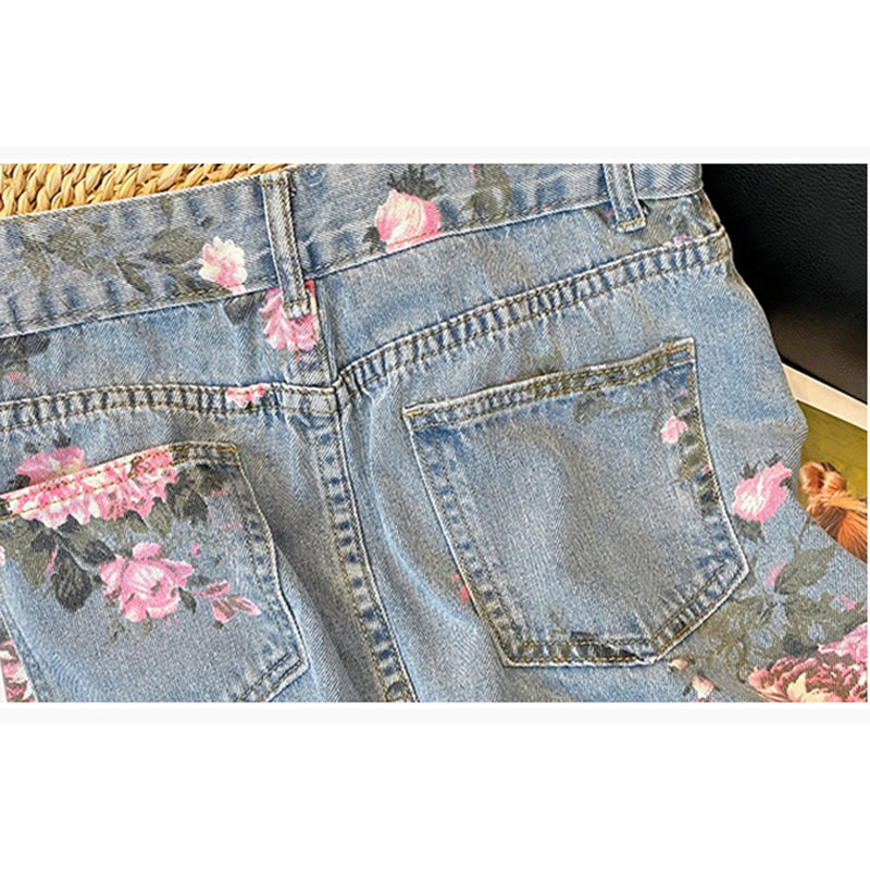 [YOYO CLUB Series] ★Skirt★ Bottoms Denim Skirt Floral Pattern Ladies Blue Blue Design Available