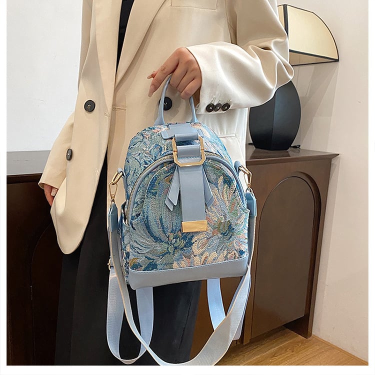 [NANA Series]★Bag★ 4color Rucksack Rucksack Floral Pattern Cute Commuting Blue Blue Black Black