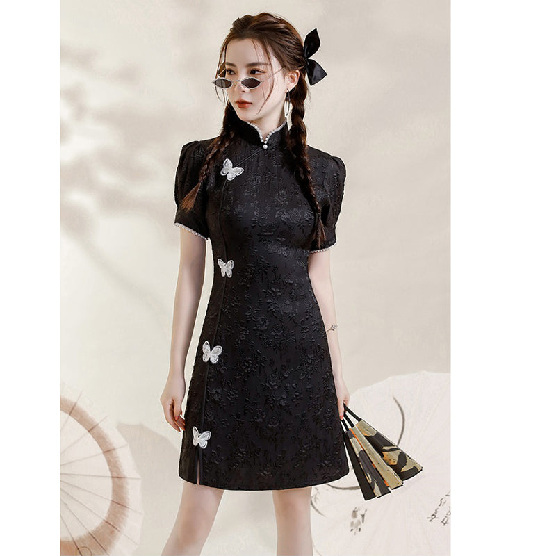 [HANYUNSHI Series]★Cheongsam dress★ Chinese style dress, short sleeves, short length, cute, butterfly