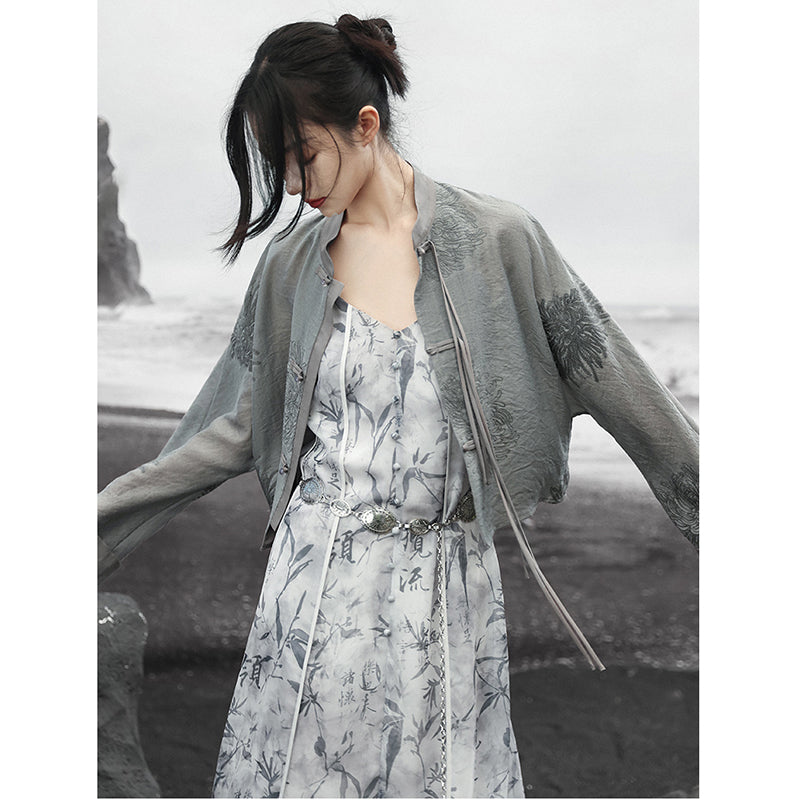 [Daiseiryuu 4 Series] ★Chinese-style tops★ Outerwear, shirts, long-sleeved shirts, sun protection, Chinese clothing, gray