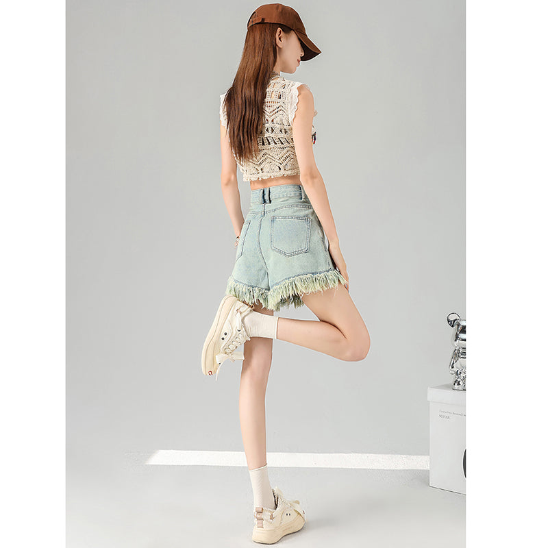 [Flower Series] ★Shorts★ Shorts Pants Denim 2color Easy to match Summer SML Blue Black