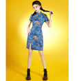 Load image into Gallery viewer, [SHISHANG Series]★Cheongsam dress★ Chinese style dress, short sleeves, short length, blue, blue, large size
