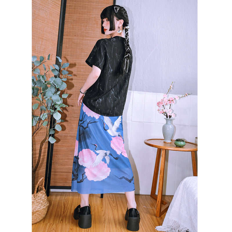 [Big Blue Dragon Series]★China style trousers★Bottoms Gaucho pants Loose Casual Black Black