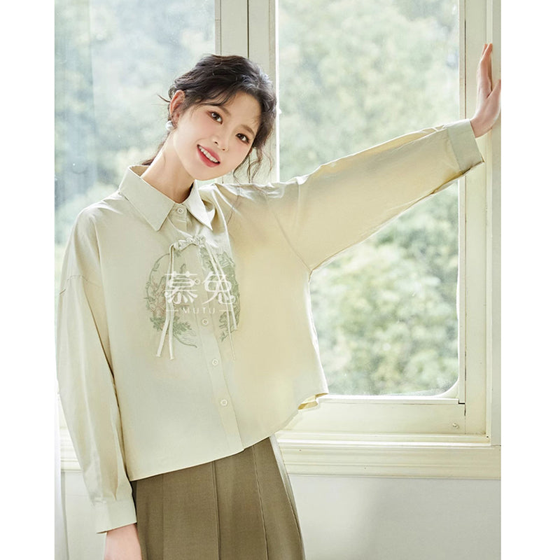 [MUTU Series]★China Style Shirt★ 2color Tops Long Sleeve Shirt Embroidery Women's Chinese Clothing Improves Temperament