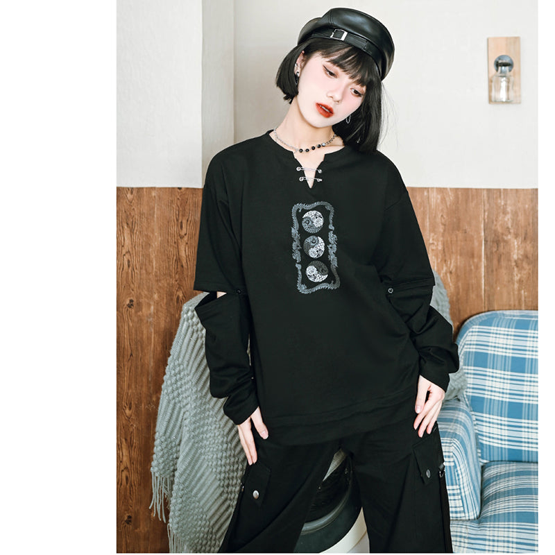 [Kugaisha---Kenkun Series] ★Chinese-style tops★ T-shirt, short sleeves, long sleeves, unique, original, text pattern, black