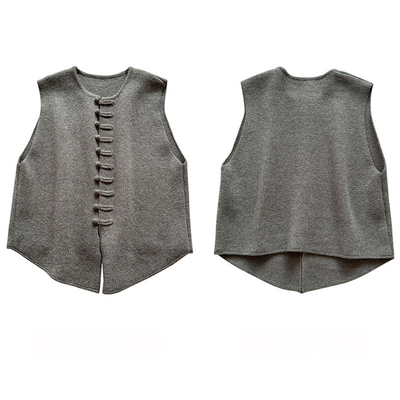 [Tachibana Series] ★China style tops★ 4color Vest Knit Ladies Improves temperament Black Gray Light Green Brown