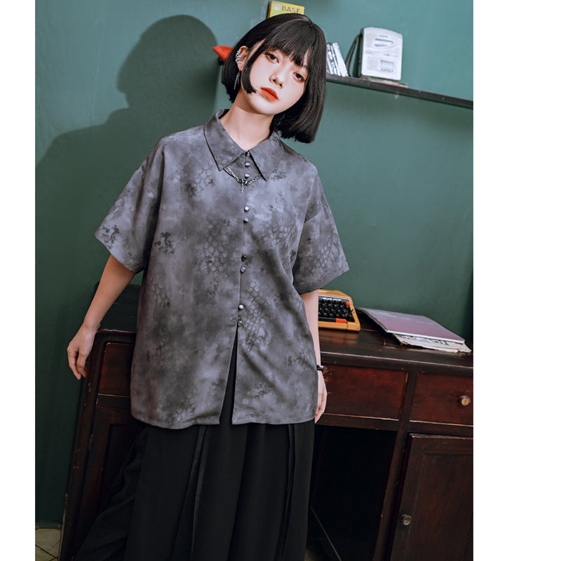 [Kokaisha---Dragon Dye Series] ★Chinese-style tops★ Short-sleeved tops, short-sleeved shirts, prints, tie-dyeing, unique, original