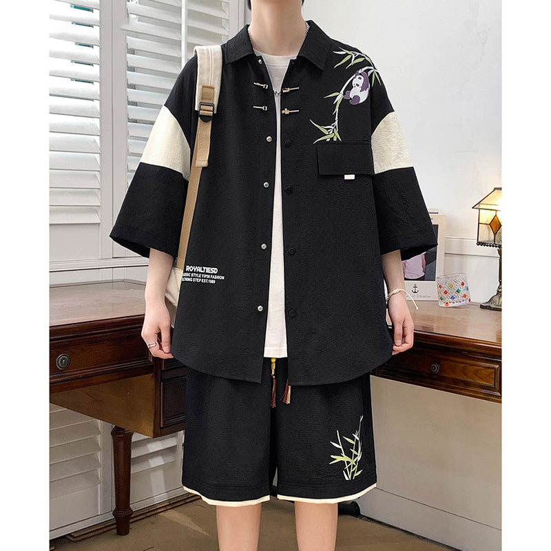 [WUSHE Series] ★Chinese style set up★ 3 colors Shirt + shorts Unisex Men's Large size Cool