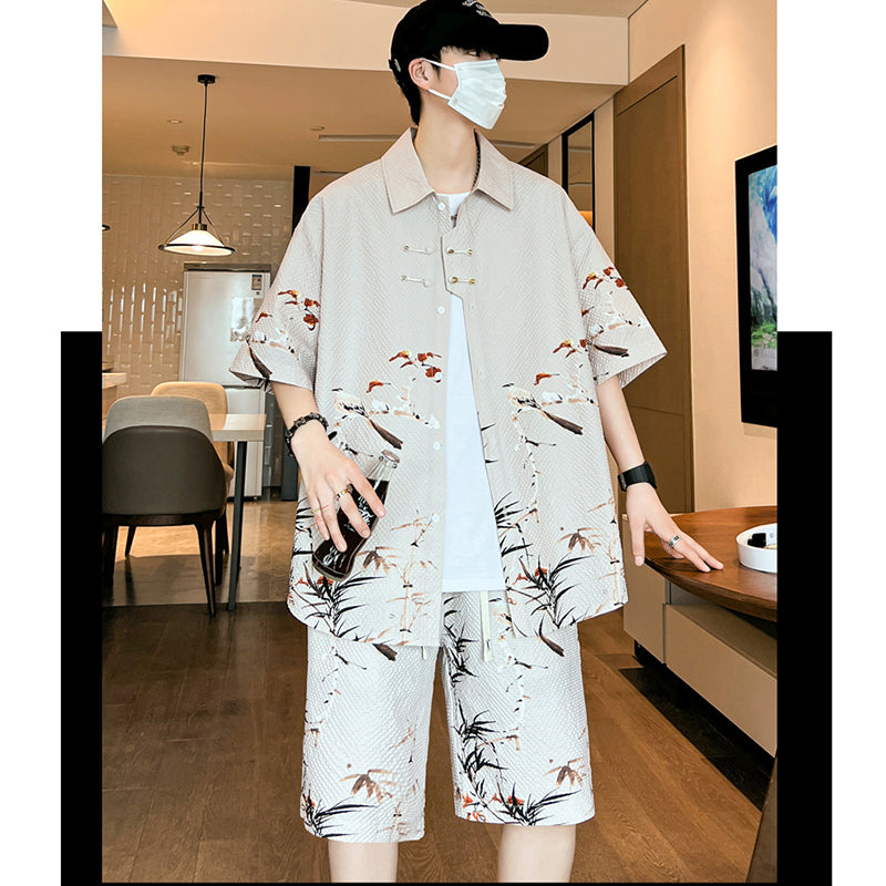 [WUSHE Series] ★Chinese style set up★ 3 colors Shirt + shorts Unisex Men's Large size Cool