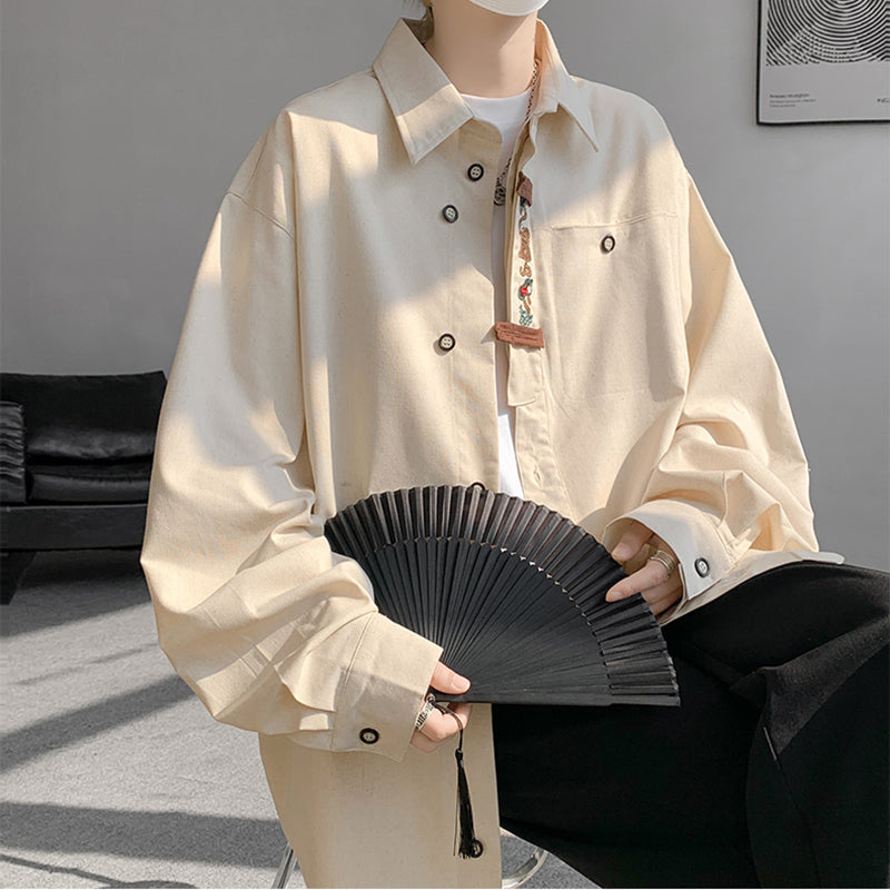 [HCM Series]★China style shirt★ 2color tops long sleeve shirt embroidery unisex men's large size