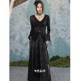 Load image into Gallery viewer, [Daiseiryuu 4 Series] ★Chinese-style top★ V-neck, sheer, long-sleeved shirt, sun protection, Chinese clothing, sexy, black
