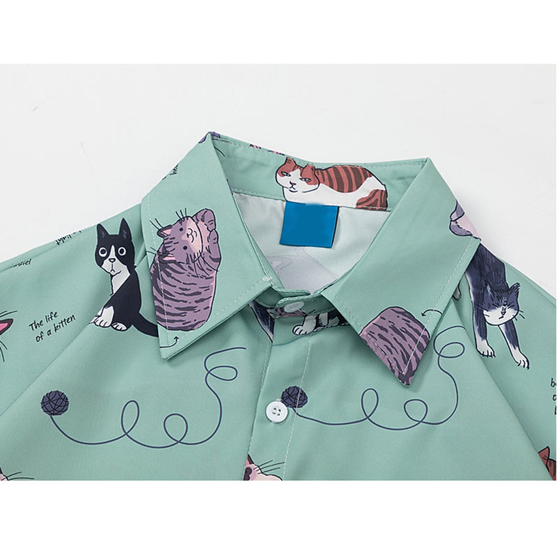 【TRAVEL ISSUANCEシリーズ】★シャツ★ 3color 半袖シャツ プリント トップス 男女兼用 メンズ M L XL 2XL 猫 ねこ ネコ