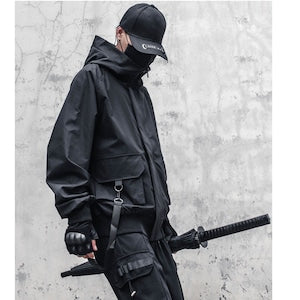 [WL Series] ★Jacket★ Outerwear with hood, unisex, men's black, black, easy to match, unique