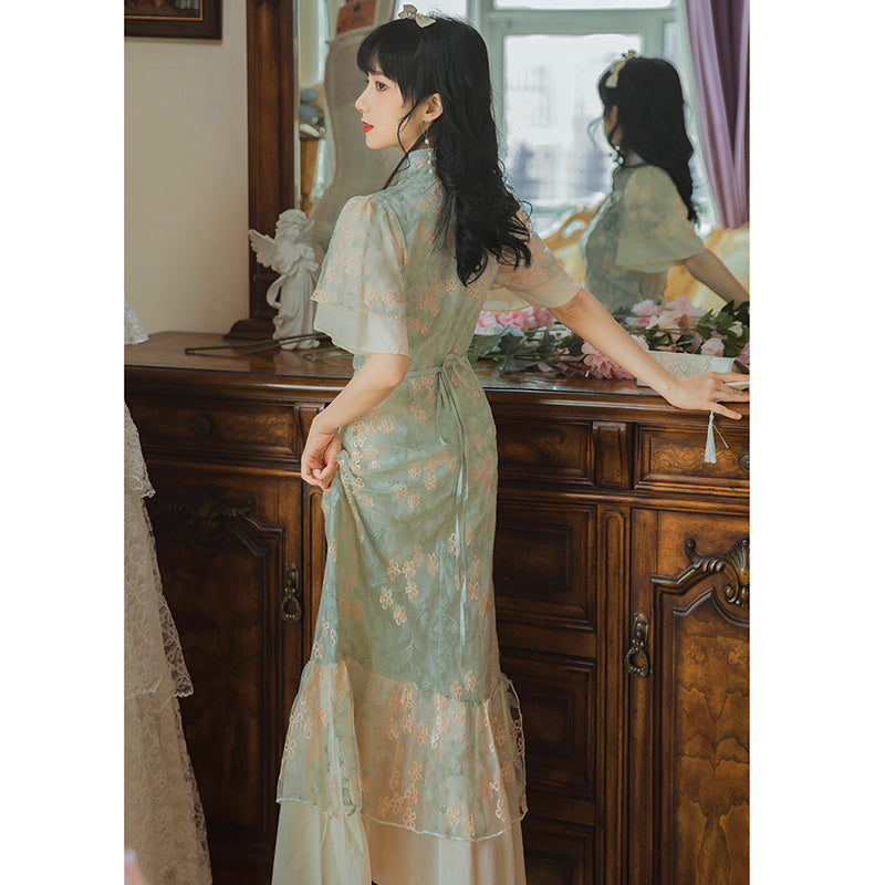 [HONGSHE Series] ★Chinese Dress★ Lace Chinese-style dress, switching, slimming, party