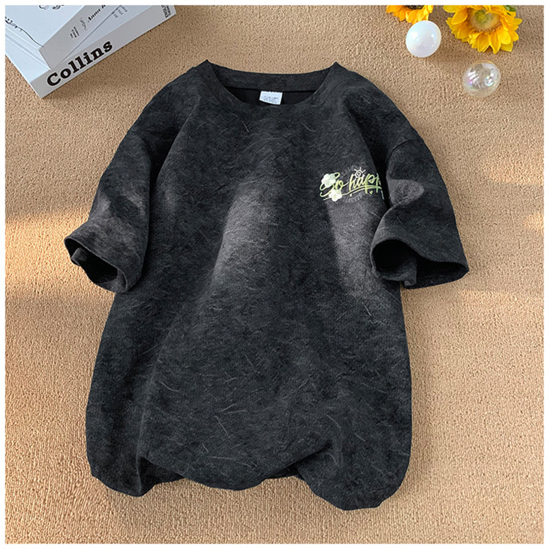 【高墣シリーズ】★Tシャツ★ 4color トップス 半袖 刺繍 花柄 男女兼用 メンズ カジュアル 合わせやすい おしゃれ