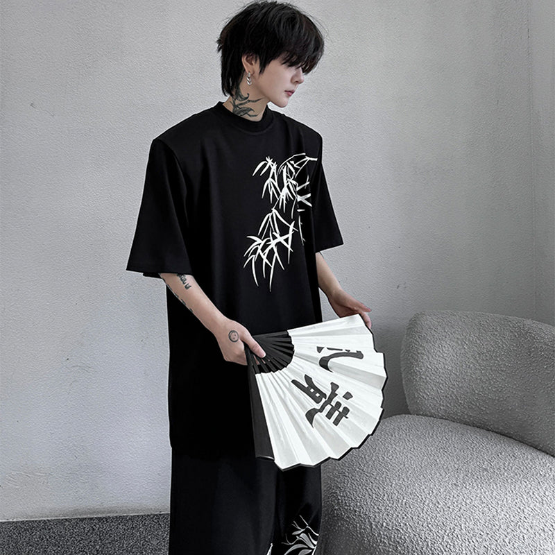 [ZHUIYI series] ★Chinese style tops★ 2color T-shirt, short sleeve, bamboo, bamboo pattern, men's, casual, easy to match