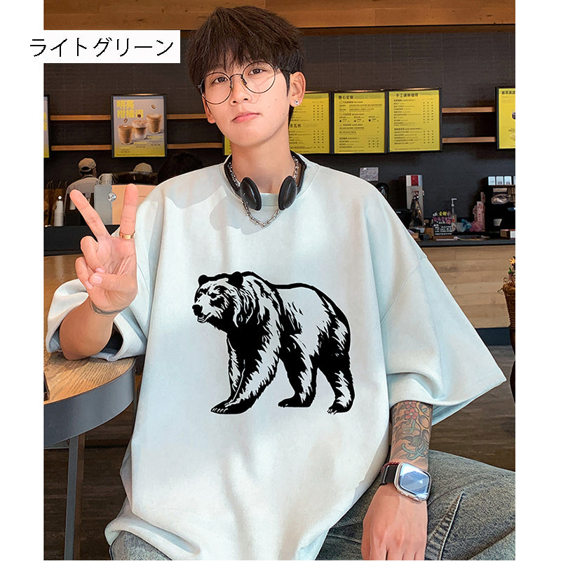 [PPG Series]★T-shirt★ 5color Tops Short Sleeve Unisex Men's Large Size Suede Cartoon Bear