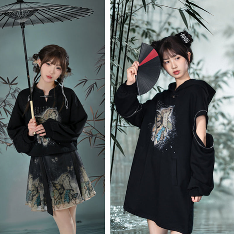 [Mori Onna Buraku Series] ★China Style Dress★ Parka Dress Butterfly Women's Cotton Original