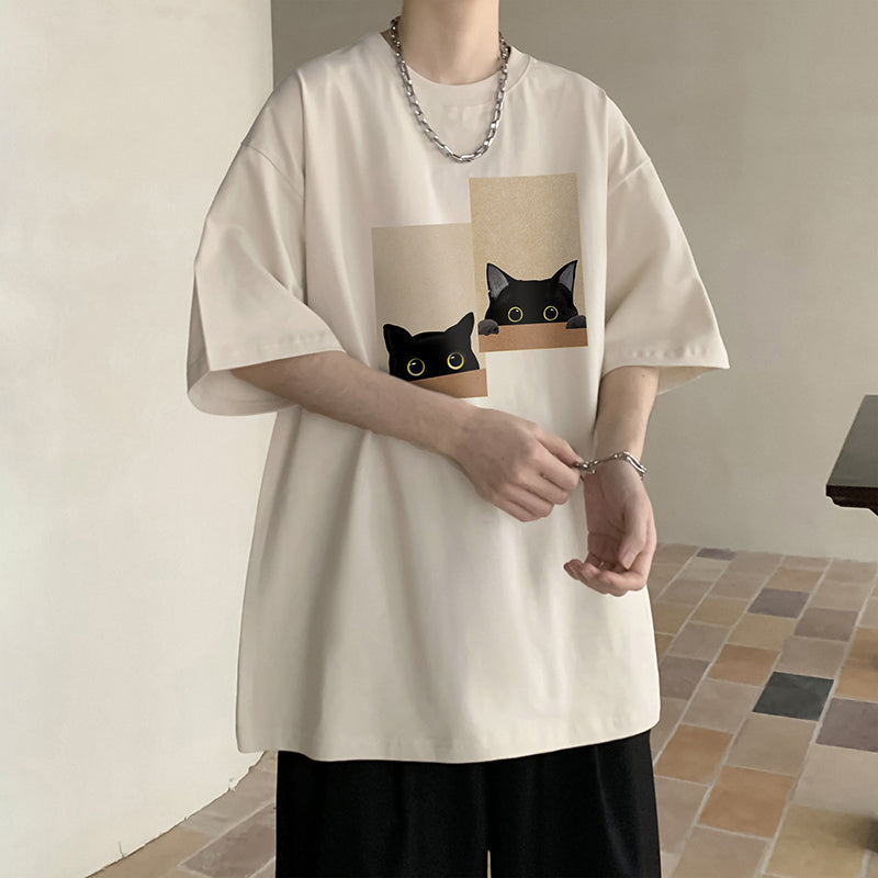 [PPG Series]★T-shirt★ 5color Tops Unisex Men's Cat Cat Cute Black White Blue Gray Large Size