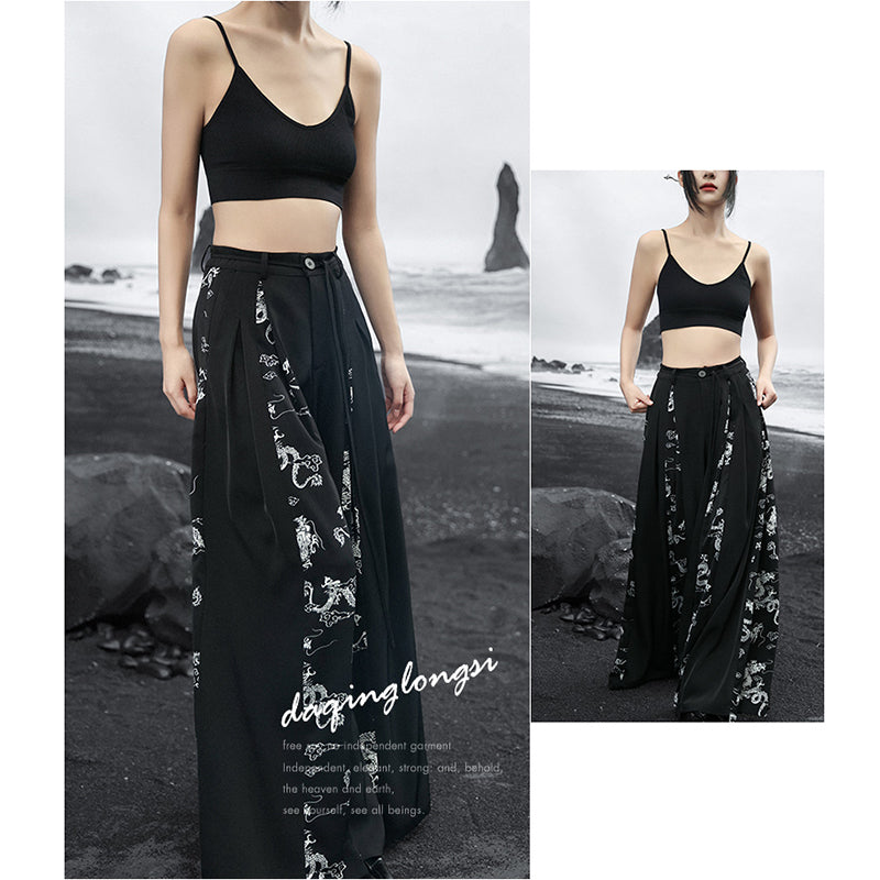 [Big Blue Dragon Series]★China style trousers★Bottoms Gaucho pants Loose Casual Black Black