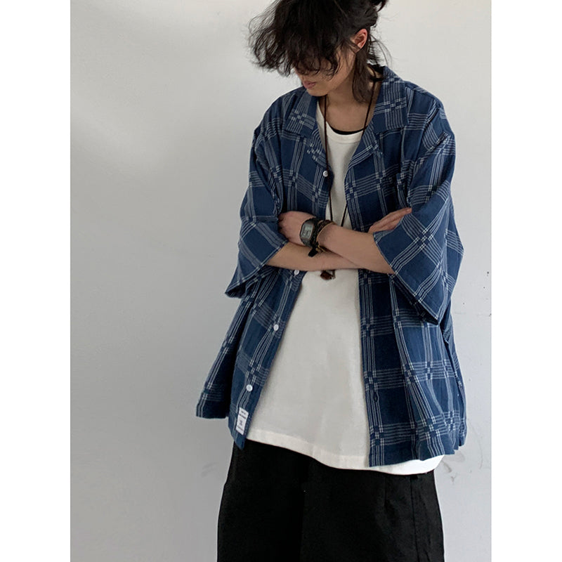 [JIWU series] ★Chinese style tops★ 2 colors Shirt Outerwear Short sleeve Denim Unisex Men's Casual Black Blue