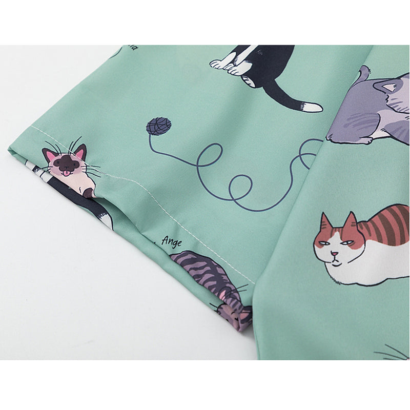 【TRAVEL ISSUANCEシリーズ】★シャツ★ 3color 半袖シャツ プリント トップス 男女兼用 メンズ M L XL 2XL 猫 ねこ ネコ