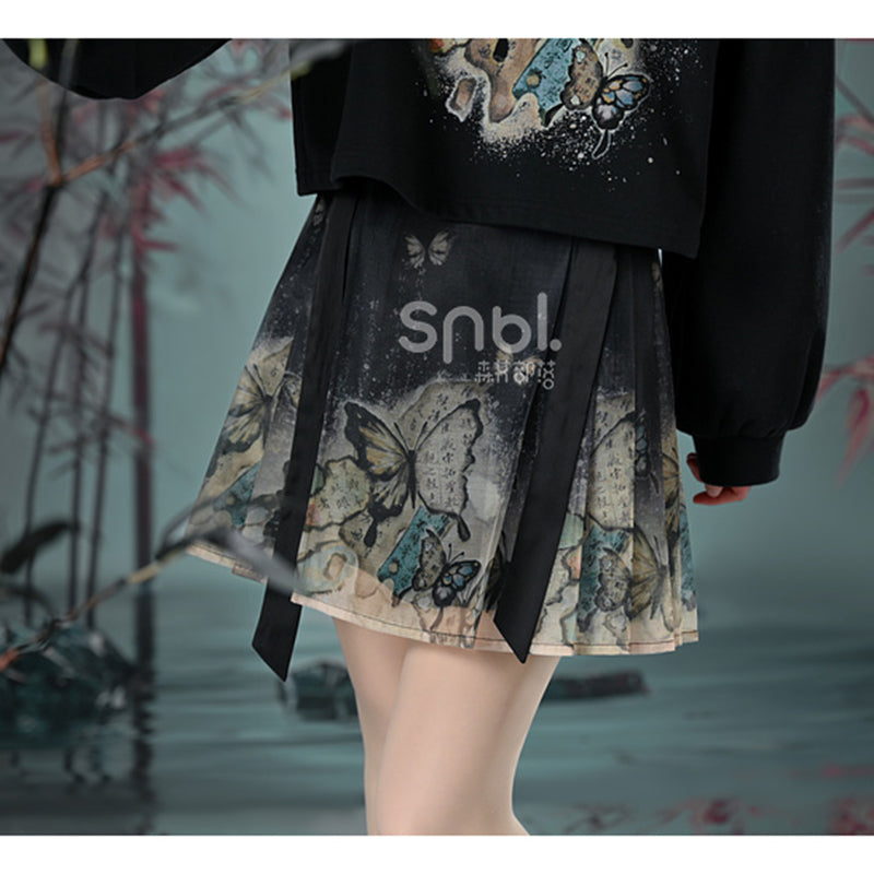 [Mori Onna Buraku Series] ★Chinese style skirt★ 2 types available Long length or short length Bottoms Butterfly Chinese clothing