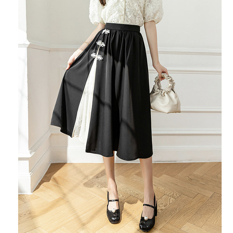 [Women's University 18 Series] ★China Style Skirt★ Bottoms Ladies Switching Black Black Elastic Waist