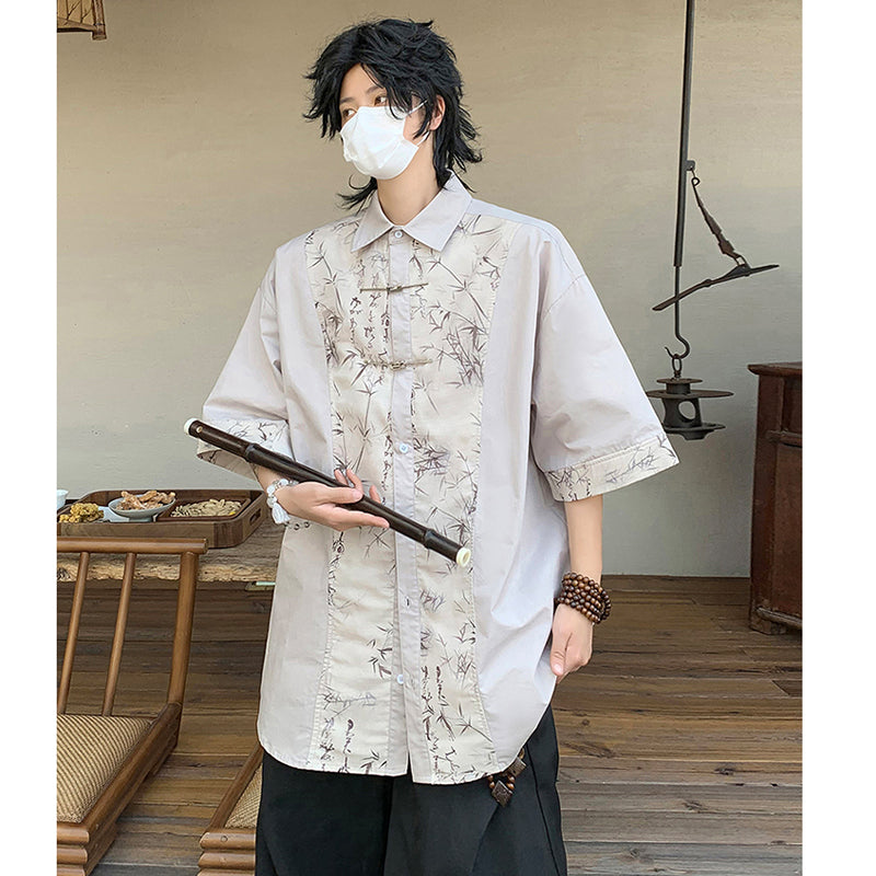 [ZHUIYI Series]★Chinese style tops★ 3color shirt, short sleeve, unisex, men's, bamboo pattern, Chinese clothing, unique