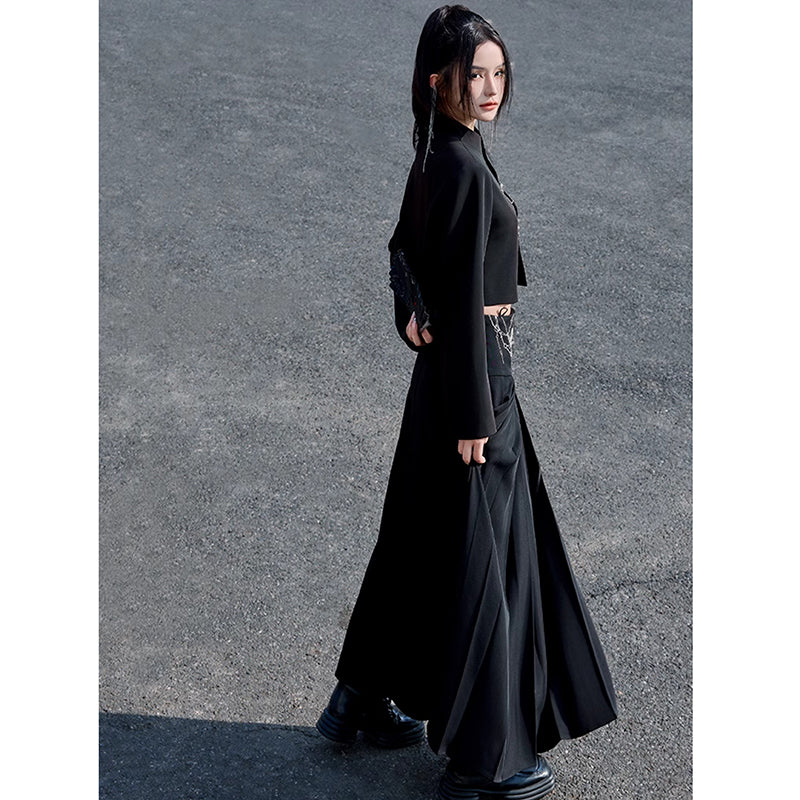 [Yunman slanted hairpin series] ★China style skirt★ Skirt with chain Bottoms Long skirt Chinese clothes Slimming black Black