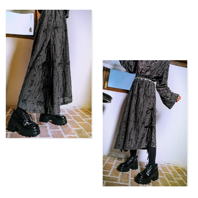 [Kokaisha---Butterfly Gin Series] Chinese-style trousers, bottoms, gaucho pants, original, slimming, switching, floral pattern