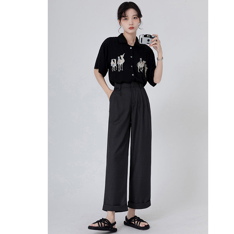 [HUAYUXIN Series] ★Tops★ 2color Shirt Short Sleeve Embroidery Women's Temperament Enhancement Chiffon Black White